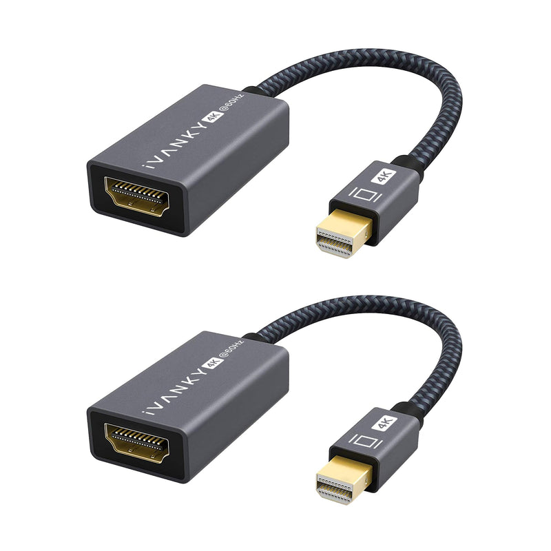 IVANKY 4K@60Hz Active Mini DisplayPort to HDMI Adapter 2Pack, Thunderbolt 1&2 to HDMI, Mini DP to HDMI Adapter for MacBook Air/Pro, Surface Pro/Dock/Book, Monitor, Projector-Grey 2 Pack-Grey