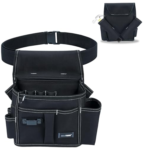 MELOTOUGH Professional Tool Belt Pouch,Small Tool Pouch with Belt,Design Multi-Functional Pockets for Electrician/Carpenter/Construction, Waist Fits 32-50 Inches Black