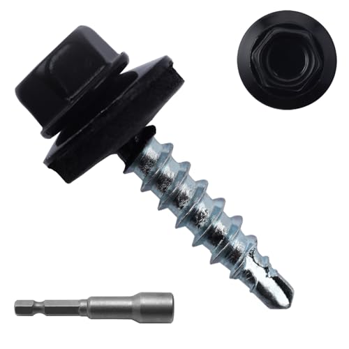 JEGONFRI 300PCS #10 x 1 Black Hex Head Self-Drilling Metal Roofing Screws 1 in