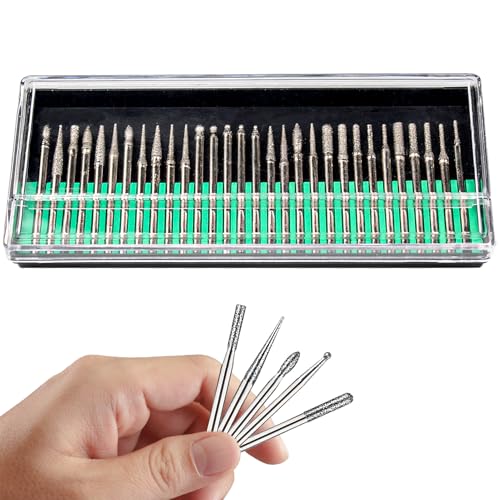 Set of 30 diamond cutters, 1/8 inch shank, grinding pins, mini cutters | Grinding attachments, diamond cutters, grinding pins, deburring tools, for stone, glass, ceramic, carving, grinding, polishing, engraving, drilling