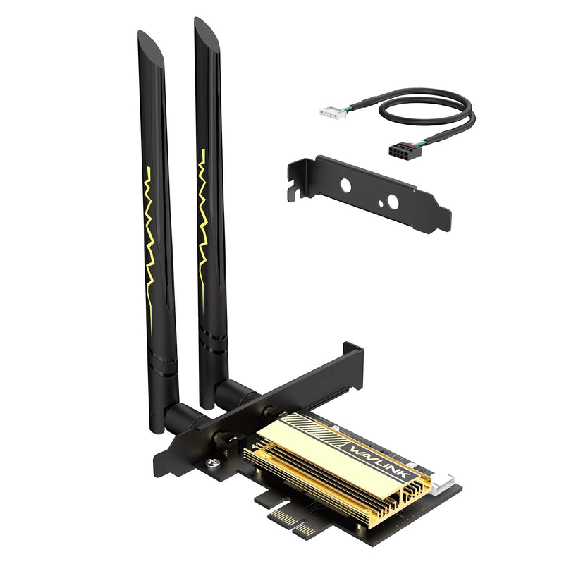 WAVLINK WiFi 6E AX5400 PCIe WiFi Card for Desktop PC, Tri-Band AX210 WiFi Card with Bluetooth 5.3, MU-MIMO, OFDMA, WPA3, Low-Profile Bracket, Heat Sink, Compatible with Windows 11/10, Linux