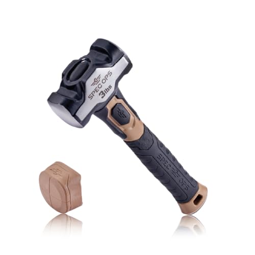 Spec Ops Tools Drilling/Crack Hammer for Striking & Demolition, Bi-Material Shock-Absorbing and Vibration Dampening Handle, 3 lbs with Soft Mallet Cap 3 lbs, Mallet Cap
