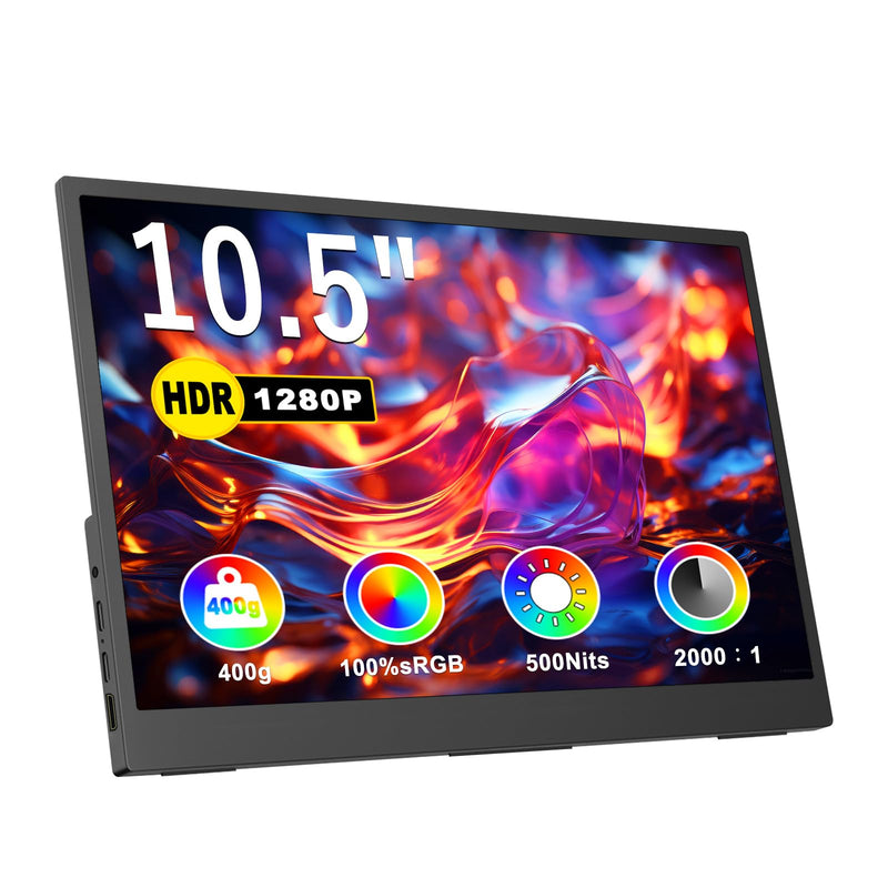 Portable Monitor for Laptop, 10.5" Screen Extender 1920x1280P IPS Travel Monitor 3:2, 500nits, 2000:1, w/45° Adjustable Stand, Standard HDMI USB-C Computer Display for Laptop PC Phone Mac PS4 Xbox 10.5" 1280P