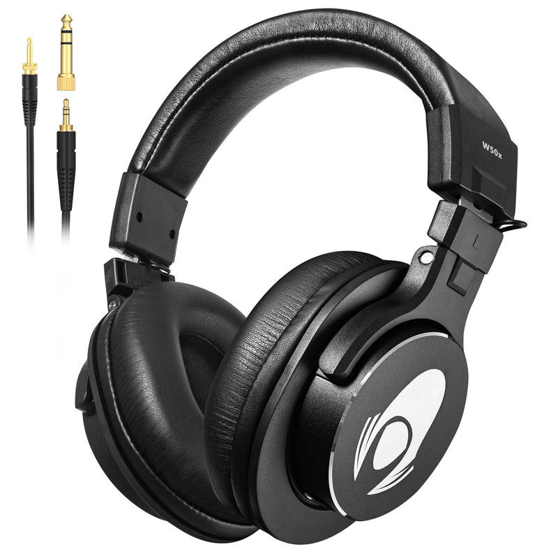 Wired Over Ear Headphones Studio Monitor Podcast Closed Back Headsets with 50mm Neodymium Drivers and 1/4 to 3.5mm Jack for AMP Computer Recording Mixing DJ Guitar Keyboard Laptop - Black