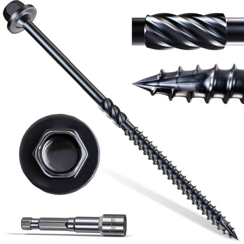 #14 x 6 Wood Structural Screws 50 Pcs, Exterior Hex-Head Lag Screws, Black Heavy Duty Construction Timber Log Landscaping Wood Screws, 5/16 Hex Socket Included #14 x 6"
