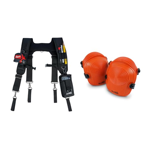 MELOTOUGH Tool Belt Suspenders Construction Bag Suspenders Padded Work belt Suspenders,Work Knee Pads for Men Women Construction, Flooring, Roofing - Comfortable and Non Slip(Orange)