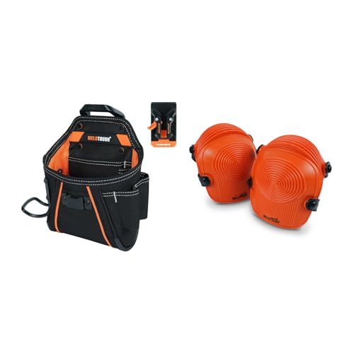MELOTOUGH Electrican Tool Pouch Screw Nail Work Pouch Quick Detach Belt Clip Tool Pouch Tool Belt Pouches,Work Knee Pads for Men Women Construction, Flooring, Roofing - Comfortable and Non Slip(Orange