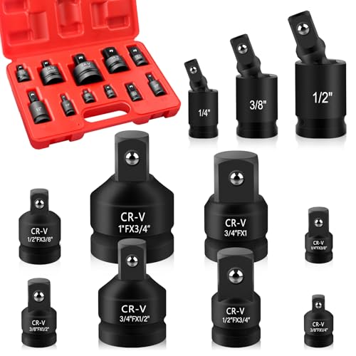 11PCS Impact Socket Adapter and Reducer Set, 1/4" 3/8" 1/2" 3/4" 1" Inch Square Drive Wrench Adapter, CR-MO Steel, for Drill, Breaker Bar, Ratchet Drive, Christmas Stocking Stuffers for Adults 11PCS Red