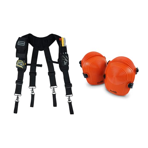 MELOTOUGH Magnetic Suspenders Tool Belt Suspenders with Large Moveable Phone Holder, Pencil Holder, Work Knee Pads for Men Women Construction, Flooring, Roofing - Comfortable and Non Slip