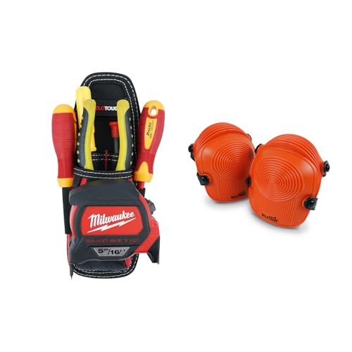MELOTOUGH Small Tool Pouch Technician's Clip on Tool Pouch,Tool Holster Mini Electrical Tool Holder,Work Knee Pads for Men Women Construction, Flooring, Roofing - Comfortable and Non Slip(Red &Orange)
