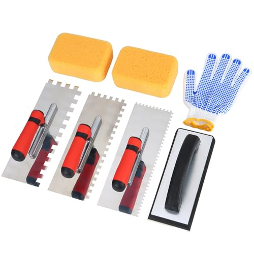 Square Notched Tile Trowel Set, with Rubber Grout Float and Grout Sponge Trowel and Float Set