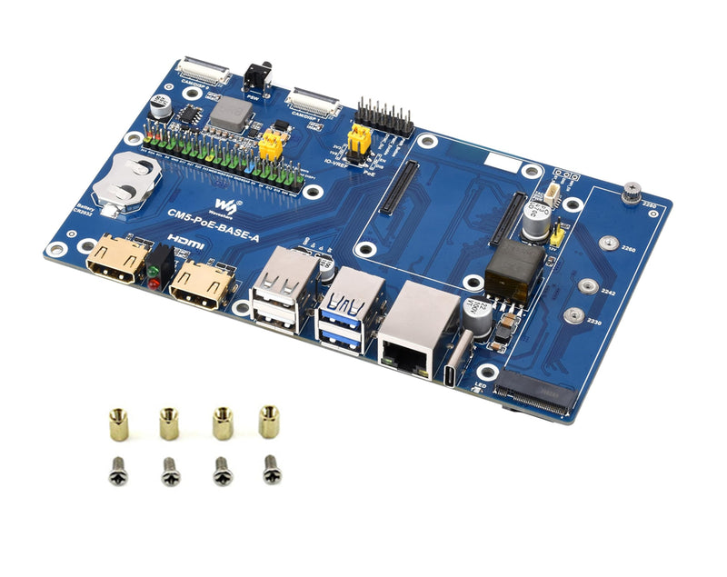 Compute Module 5 PoE Base Board, CM5 IO Board with PoE Feature, Support POE and Type C Power Supply/M.2 NVMe Solid State Drive 2280 2260 2242 2230, Onboard MIPI/M.2/HDMI/USB/ETH/TF Card Slot