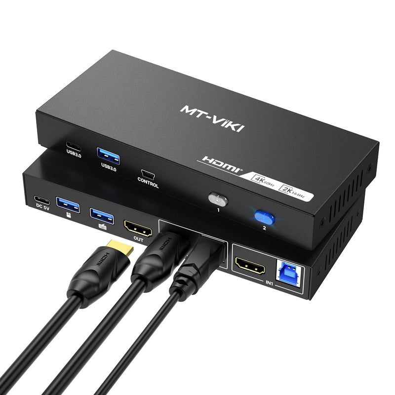 MT-VIKI USB 3.0 KVM Switch HDMI, (3 USB-A+ 1 USB-C), 4K@60Hz/2K@144Hz KVM Switcher, 2 Computers 1 Monitor KVM with 4 USB 3.0 Port
