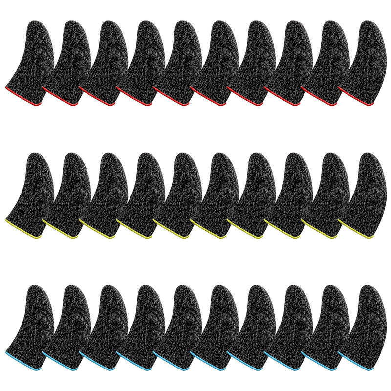 WLLHYF 30PCS Gamer Finger Thumb Sleeves, Extremely Thin Silver Fiber Compression Support Finger Cover Anti-Sweat Mobile Phone Tablet Gaming Stabilizer Compatible with All Touchscreen Devices