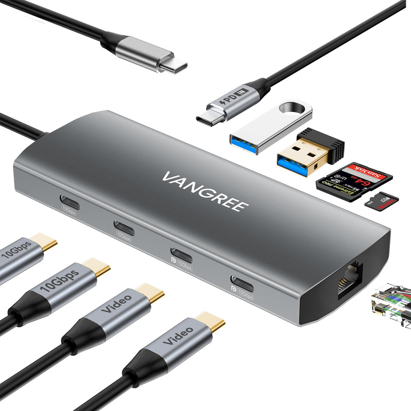 USB C Hub with Dual 4K@60Hz Displayports, 2 USB-A & 2 USBC 3.2 10Gbps Ports, 1Gbps Ethernet, 100W PD, SD/TF, USB C Splitter Docking Station for MacBook Pro/Air, iMac, iPad Pro, XPS, Thinkpad, Surface 10-in-1 (Dual USB C Display)