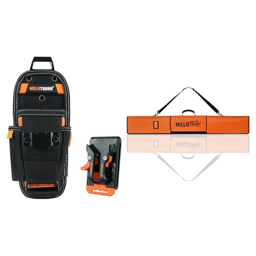 MELOTOUGH Small Tool Pouch with Quick Release Belt Clip,Clip On Tool Belt Pouch with Electrician Tapemeasure Clip,Track Saw Guide Rail Bag Padded Protection for Saw Guide Rail up to 59"(Orange)