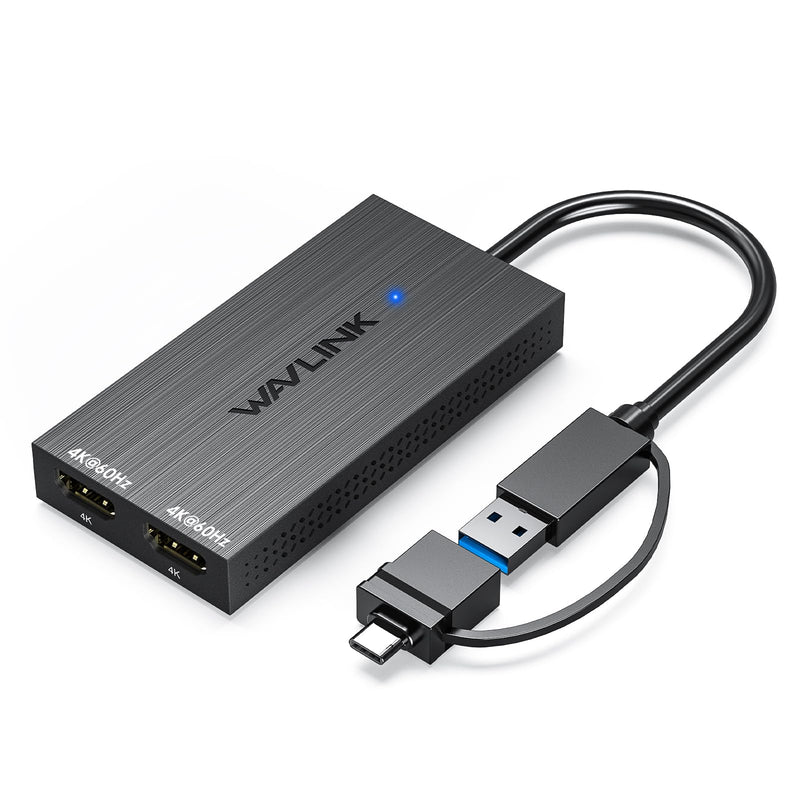 WAVLINK USB 3.0 & USB C to Dual HDMI Adapter 4K 60Hz for Dual Monitor, DisplayLink USB C HDMI Adapter for Apple Mac M1/M2/M3, Windows 10/11, ChromeOS, Android, HarmonyOS (No Linux/iPad/iOS/HDCP)