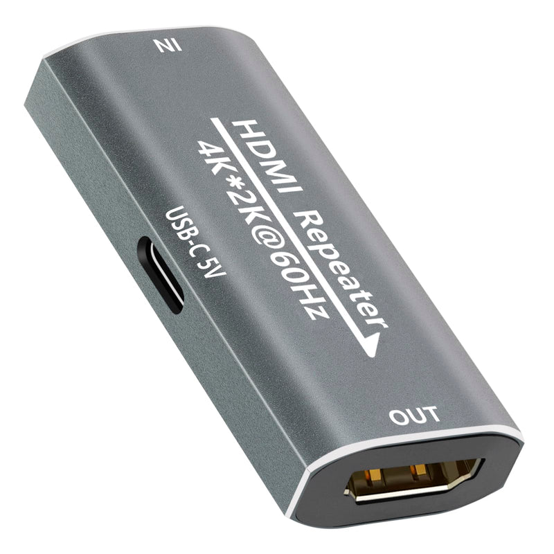 HDMI Booster,HD Amplifier Repeater 4K 60hz, HD Extender Amplifier Female to Female Cable Adapter,30M/100Ft HDMI 2.0 Signal Booster for PS4/DVD/TV Box etc with USB-C Power Supply Port HD extender-Gray