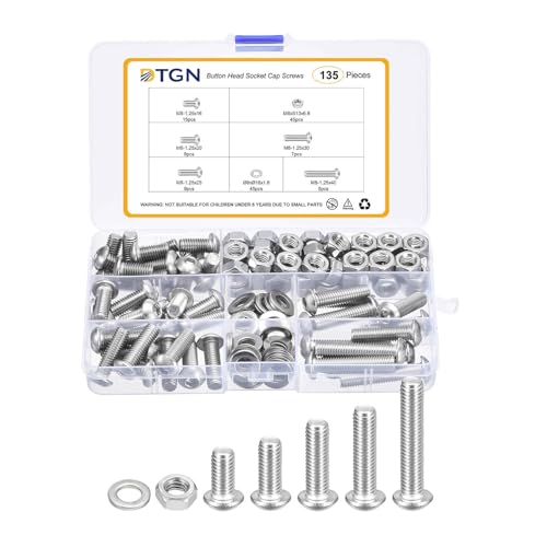DTGN 135Pcs M8-1.25x16/20/25/30/40mm Button Head Socket Cap Screws 135