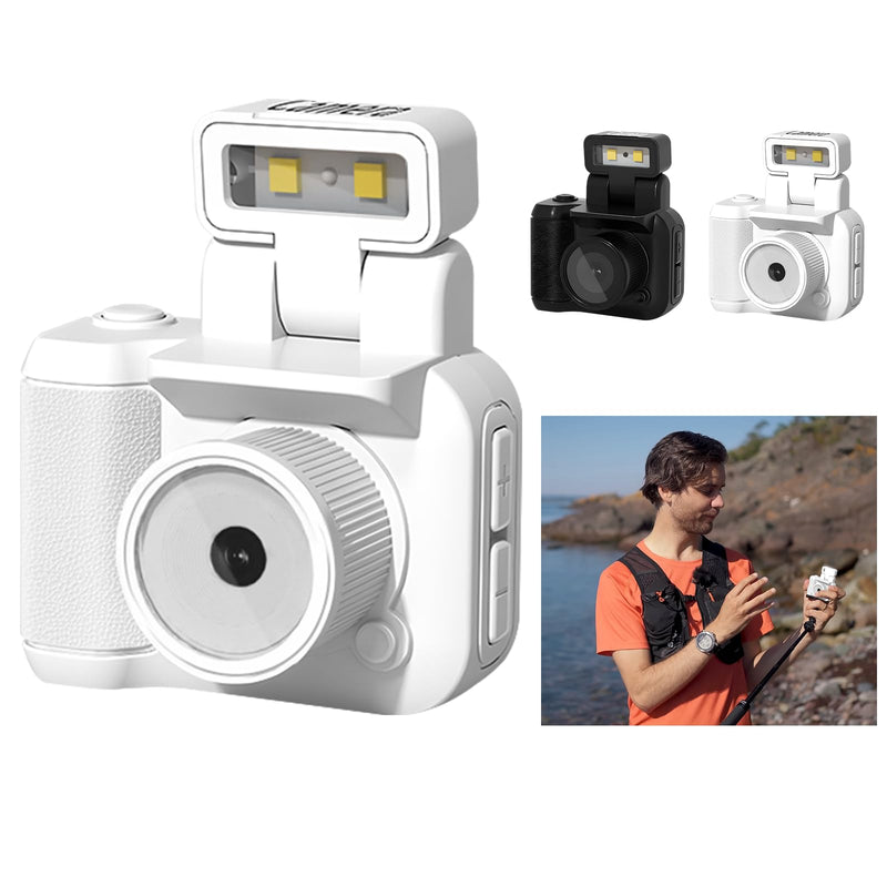 Mini Camera Keychain, Mini Retro Digital Camera,Retro Snap,1080P Hd with LED Flash Light,Nostalgic Photos,Vintage Video Effects,Great Gift Idea, White