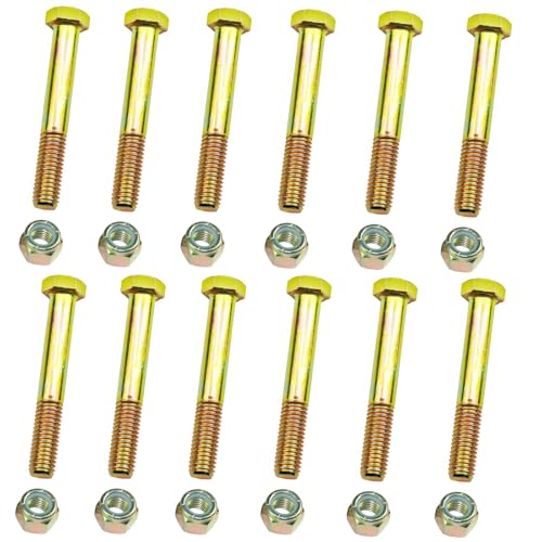 Grade 5 Shear Bolts 1/2" x 3-1/2" for Rotary Cutter,Tractor Gearbox,by Color Galvanization with Nylon Lock Nut Kit,by Metalsuberg (12pcs Pack) 12pcs Grade 5