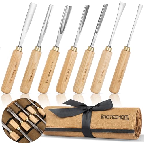 7-Piece Wood Carving Chisel Tools Set, Sharp CR-V Steel Blades 7-Piece with Ash Handle