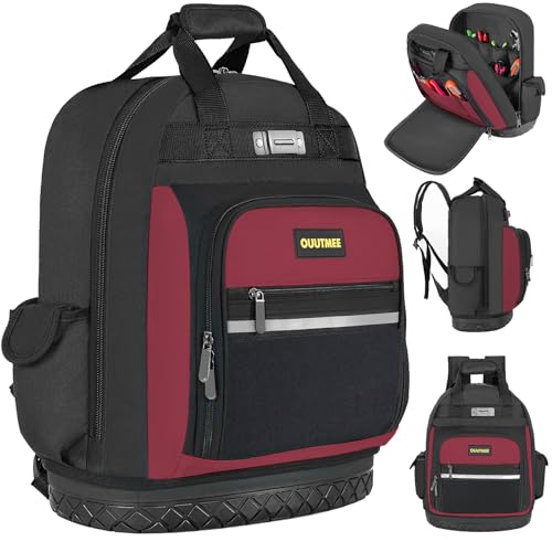Tool Backpack, Work Tool Bag with Multi-Use Pockets Red Standard Version