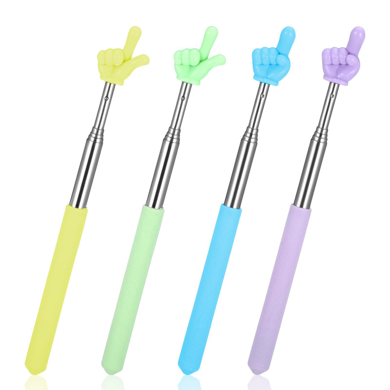 JIEYAO 4 Pack Retractable Teachers Finger Pointer Sticks, Multipurpose Extendable Telescopic Pointers Hand Reading Pointers Whiteboard Classroom Presentation Preschool School Kindergarten Supplies