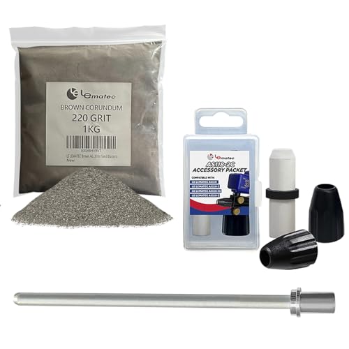 Le Lematec Sand Blaster Long Nozzle Attachment, Accessory Kit & Brown Corundum Abrasive Media, #220 Grit, 2.2lbs (Long Tip+Accessory Packet+Corundum)