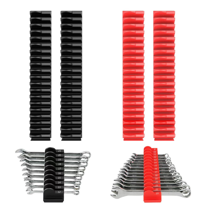 80 pcs MAGNETIC Modular Wrench Organizers for Tool Drawers - Wrench Rack with Metric & SAE Labels, Perfect Tool Storage Holder. Gift for father, brother and boyfriend (With Magnet) (Black and Red) Black and Red