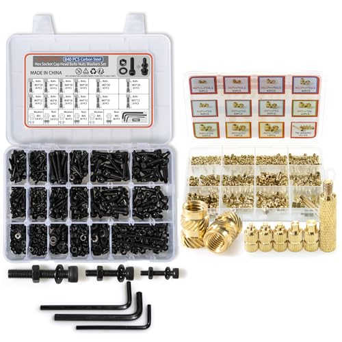 M3 M4 M5 Metric Hex Socket Head Cap Screws Kit & Brass Threaded Inserts Kit