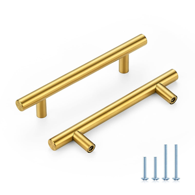 HOME EDIT Brushed Brass Cabinet Handles 4 Inch Hole Spacing, Stainless Steel Drawer Pulls for Cabinets, Kitchen, Bathroom, Dresser 15 Pack 4 Inch Hole Center