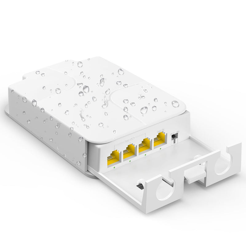 YuanLey Outdoor Gigabit PoE Extender 1 in 3 Out, 802.3af/at 4 Port PoE Repeater IP66 Waterproof, Vlan, Extend Additional 100m(328ft) of Power and Data Transmission, Wall Mount Plug and Play 4 Port | 3*PoE+ Out（1000Mbps Outdoor)