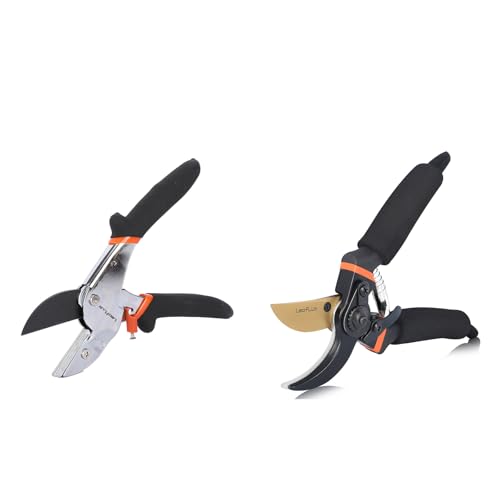 LeafLux 8" Professional Heavy Duty Anvil Pruning Shears (1108S) and LeafLux Pruning Shears, SK5 Titanium Plated Rust-Proof Bypass Pruning Shears(1003B)