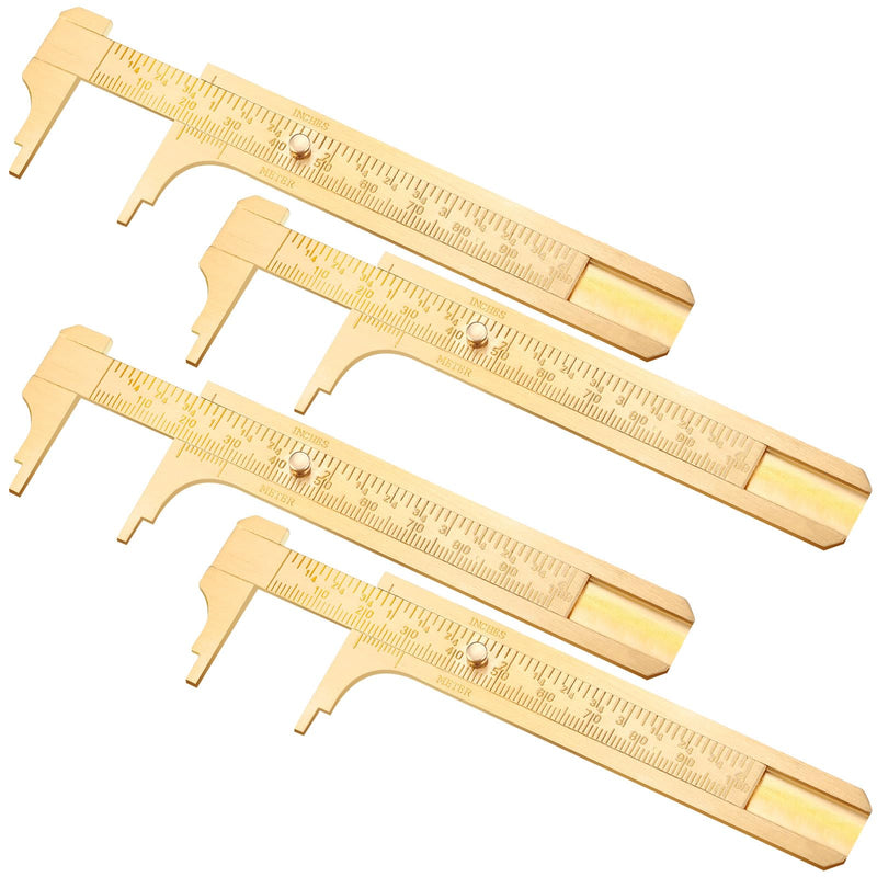 Konohan 4 Pcs Brass Vernier Caliper Pocket Handy Caliper Measuring Mini Tool Double Scale Sliding Gauge Metal Pocket Ruler for Bead Wire Jewels Rings Measurement