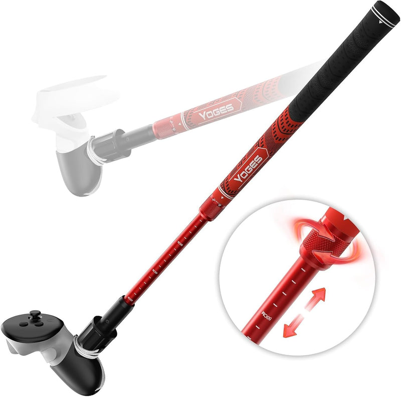 YOGES Adjustable Length VR Golf Club Handle for Meta Quest 3S/Quest 3/Oculus Quest 2, 90 Degree Virtual Reality Baseball Controller Attachment, Simulator Real Golf Game (ONLY for Right Controller) Black/Red