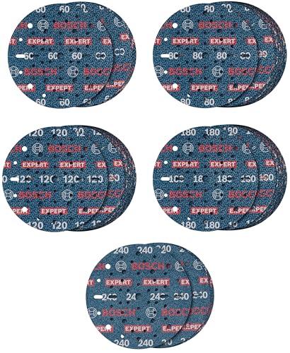Bosch 55 x Expert O780 Foil Sanding Discs Set, 150 mm, 55-Piece (for Hardwood, Paint on Wood, Diameter 150 mm, Grit 5 x 60, 15 x 80, 15 x 120, 15 x 180, 5 x 240, Professional Accessories Random Orbital Sander) Körnung 60/80/120/180/240 Set | Ø 150 mm