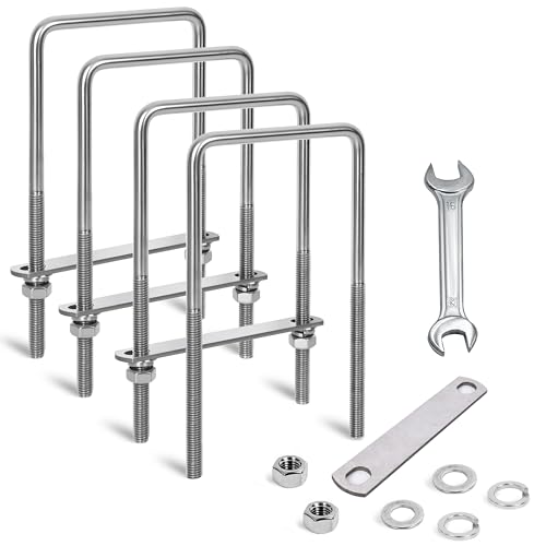 4 Sets M10 Square u Bolts 4 inch Wide,Square Bend u-Bolts,4" u Bolt M10 x 102mm x 200mm