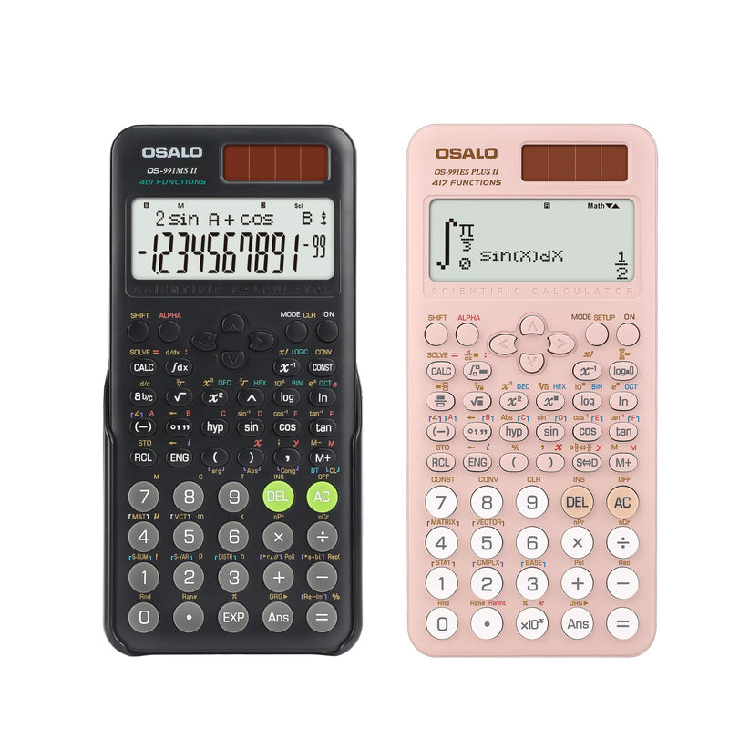 OSALO Scientific Calculator 401 Function 417 Function 2 Line Written Display 10+2 Digits Solar and Battery Calculators Pink
