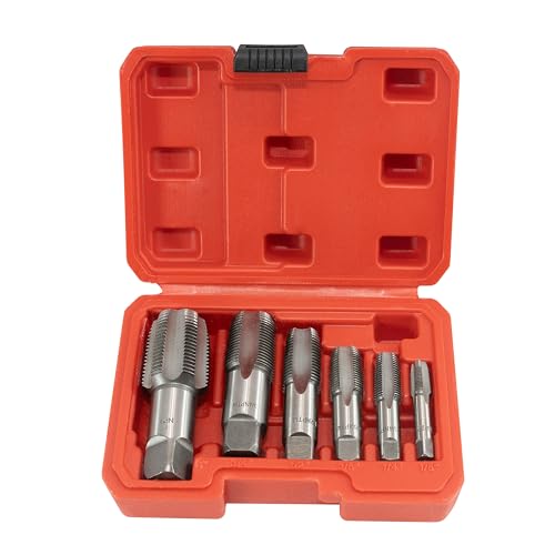 HFS(R) 6-piece NPT pipe tap set Machine Screw Imperial Tap and Die Bit Set，sizes includes 1", 3/4", 1/2", 3/8", 1/4", and 1/8" 6PCS:1", 3/4",1/2",3/8",1/4",1/8"