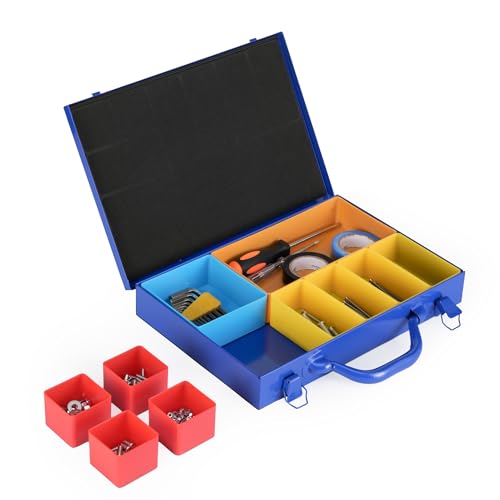 Metal Organizer Box with 10 Removable Compartments, Blue 13" x 9" x 2" | 10 Cups