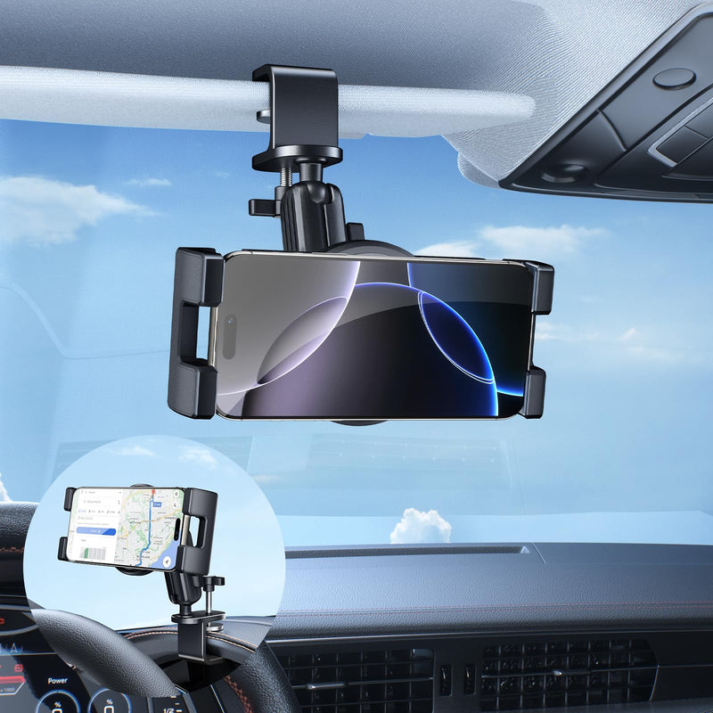OATSBASF Sun Visor Car Phone Holder, 360°Rotation Multi-Scene Phone Holders for Your Car Dashboard, Rearview Mirror,Sun Visor,Tables, Compatible with 4.6-9.6-inch Phones and Tablets, Black