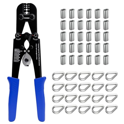 Wire Rope Crimping Tool Kit, Built-in Cutter Swaging Tool 1/8" 1/8" Crimper Kit