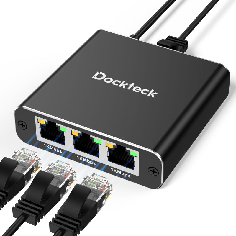 Ethernet Splitter 1 to 3 1000Mbps, Dockteck Internet Cable Splitter 1 in 3 Out High Speed Switch Network Gigabit for LAN RJ45 Port Router Switch Work with Cat5/5e/6/7/8 Cable Ethernet Splitter 1 to 3-Black