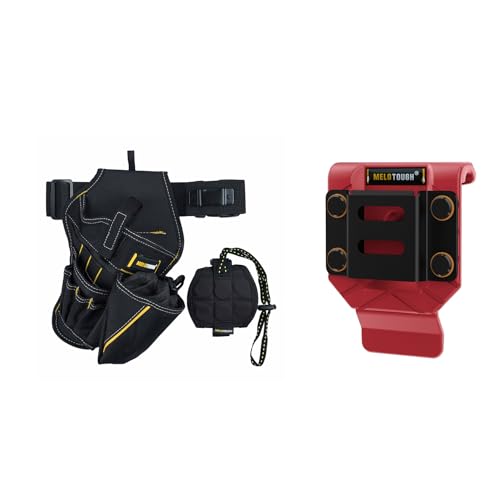 MELOTOUGH Right Handed 3-in-1 Drill Holster Combo with Magnetic Wristband,Tool Belt Drill Holder with Bit Pouch,Drill Belt Clip,Drill Holder for Tool Belt,Drill Holster,Measuring Tape Holder