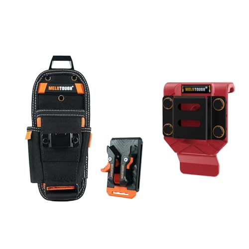 MELOTOUGH Small Tool Pouch with Quick Release Belt Clip,Clip On Tool Belt Pouch with Electrician Tapemeasure Clip,Drill Belt Clip,Drill Holder for Tool Belt,Drill Holster,Measuring Tape Holder