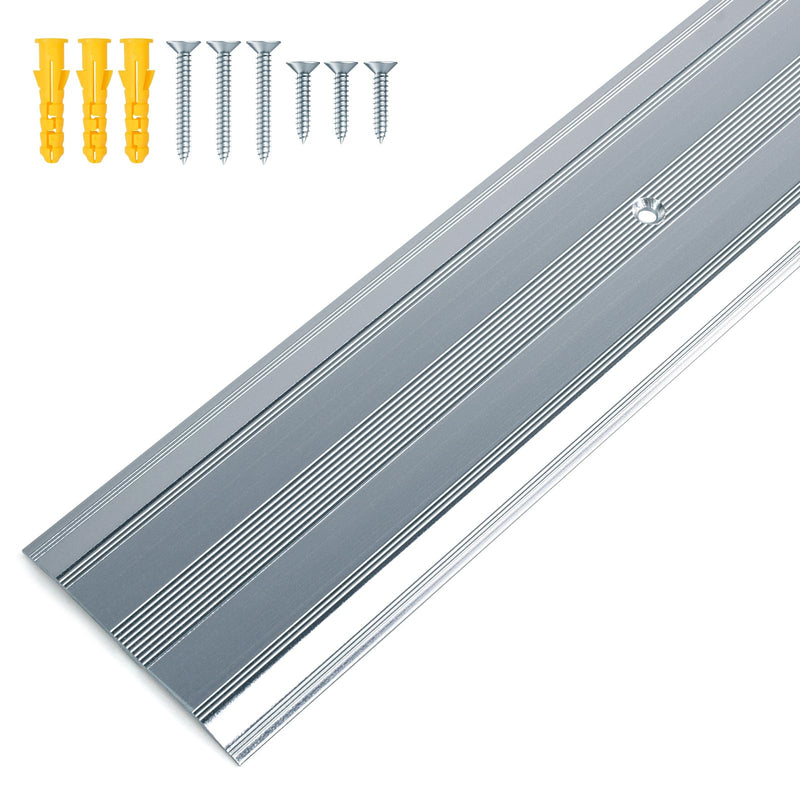 Aluminum Metal Door Threshold, Floor Transition Strip, 36'' L x 2.4'' W x 0.1'' H, Flat-Profile Threshold, Flooring Gaps Carpet Vinyl Wood, Stylish Doorway Transition Draft Protection (Grey) 1pc-36 x 2.4 x 0.1 in Grey
