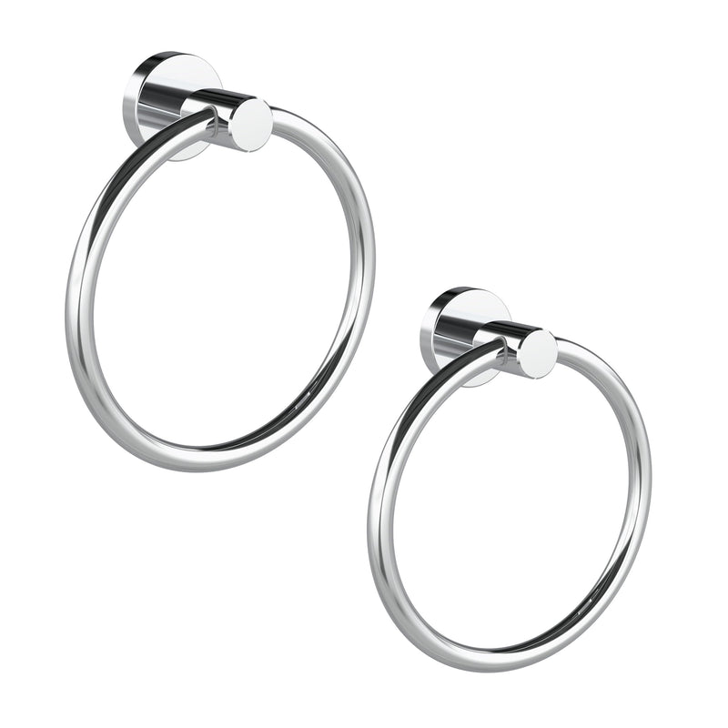 RARXTR Chrome Hand Towel Holder for Bathroom (2 Pack) Kitchen Towel Ring Modern Rounded Base Wall Mount SUS304 Stainless Steel 2