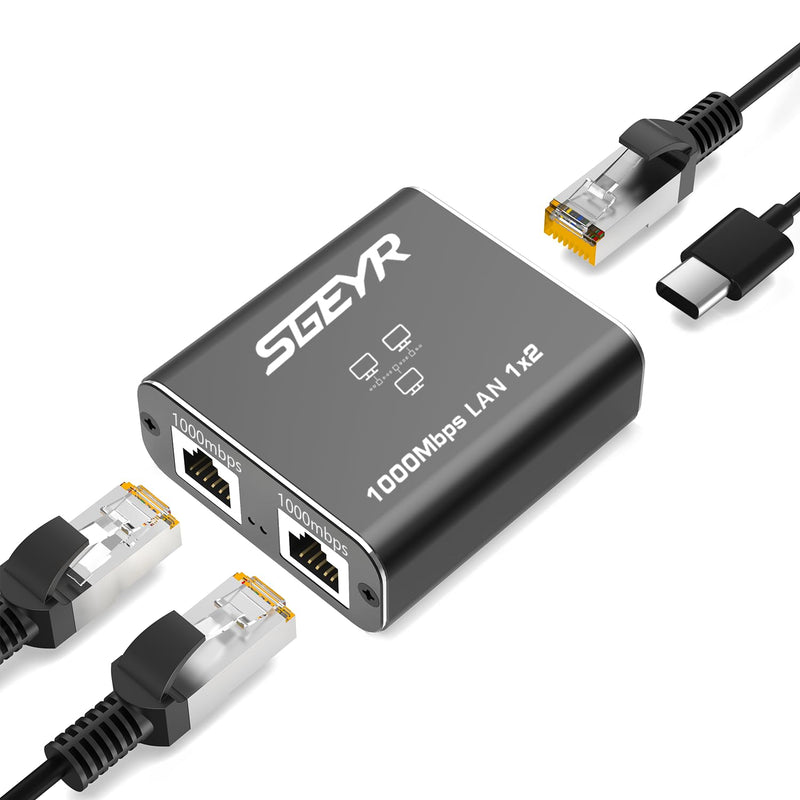 SGEYR Ethernet Splitter，RJ45 Internet Splitter 1000Mbps High-Speed Network Hub, RJ45 Adapter for Cat 5/5e/6/7/8 Cables, Connects 2 Devices Simultaneously