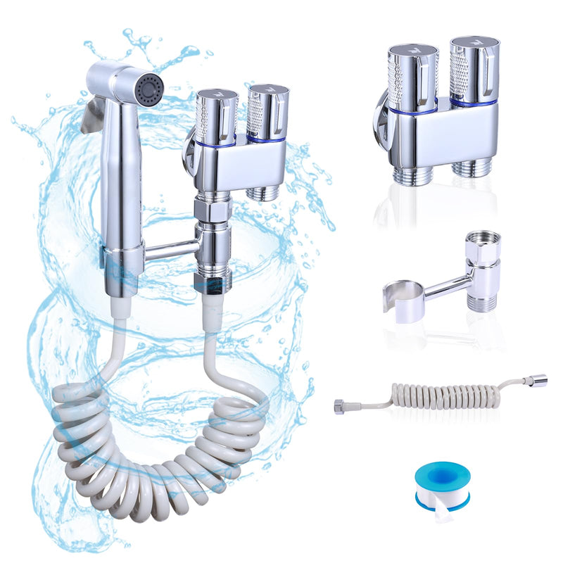 Handheld Toilet Bidet Sprayer for Toilet, Muslim Shower Bidet Toilet Hose Sprayer Kit, Jet Spray Bidet Attachment Connected to Faucet for Cloth Diaper Care and Feminine Wash (Silver) Silver